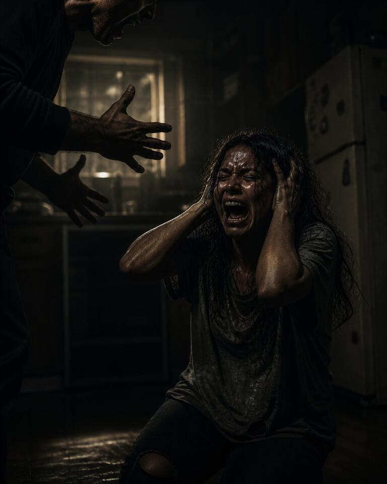 SCREAM Silenced. Buried. Unheard. Until it could no longer stay inside. Woman screaming in distress while another person reaches toward her, suggesting fear and confrontation.