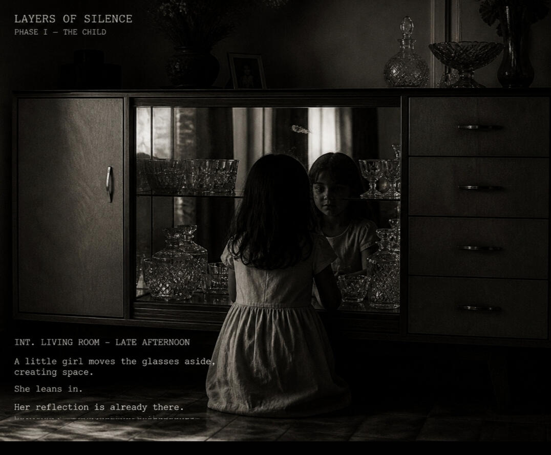 THE CHILD Her reflection was already there. Waiting. “Do you want to be my friend?” The room was empty. But she was not alone.